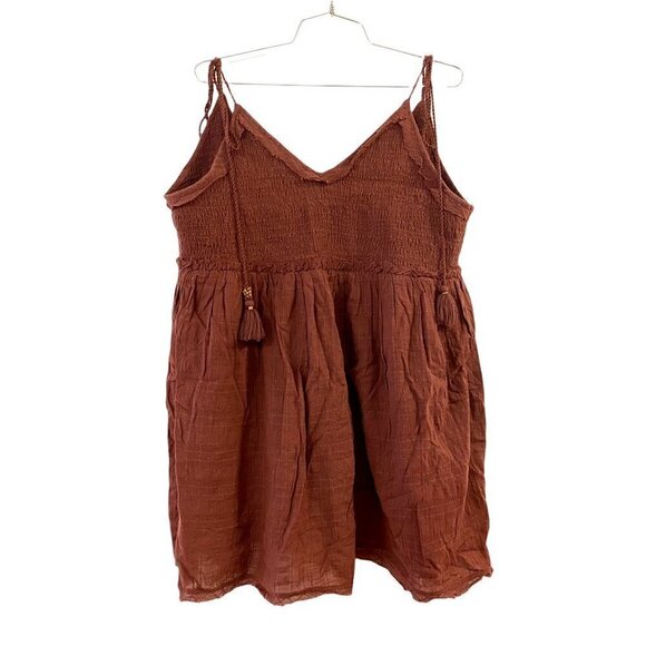 Free People Dresses & Skirts - Free People Womens Sundress Brown Short Smocked V Neck Tassels Cotton Large